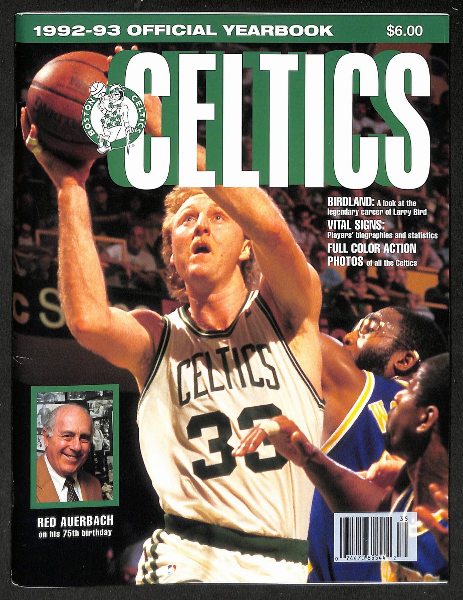 1992-93 Boston Celtics Official Basketball Yearbook Larry Bird HOF Cover 210916