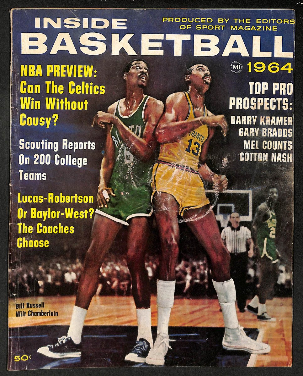 Vintage 1964 Inside Basketball Magazine HOF Chamberlain/Russell Cover 210923