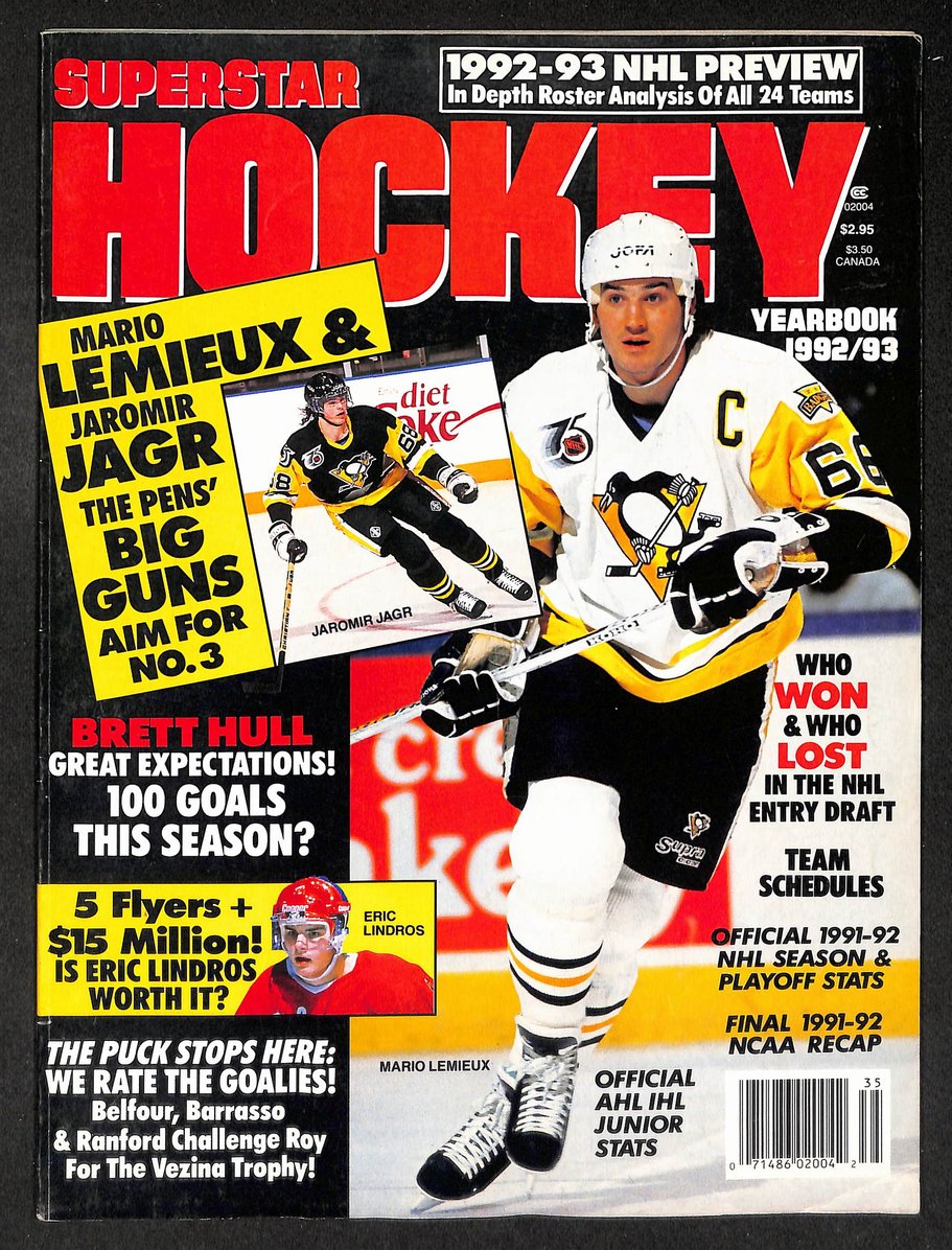 1992-93 Superstar Hockey Yearbook Mario Lemieux HOF Penguins Cover 210928