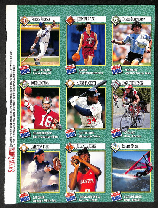 1990 Sports Illustrated for Kids Magazine w/ 9 Card Uncut Sheet  Maradona 211276