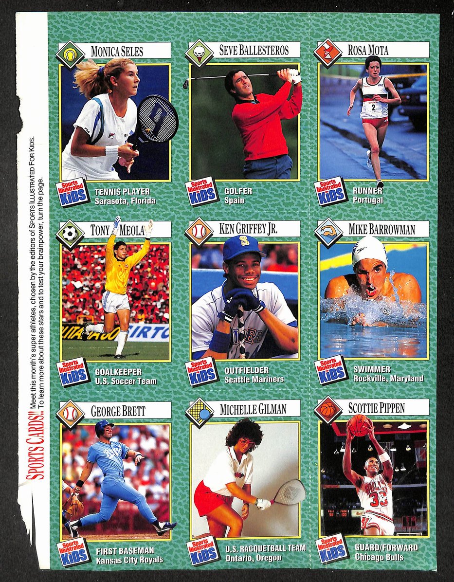 1990 Sports Illustrated for Kids 9 Card Uncut Sheet Griffey Jr/Pippen 211275