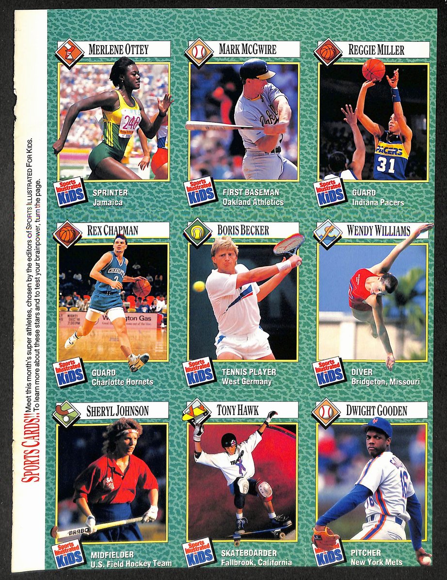 1990 Sports Illustrated for Kids 9 Card Uncut Sheet Tony Hawk/Becker 211274