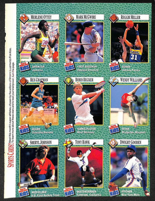 1990 Sports Illustrated for Kids 9 Card Uncut Sheet Tony Hawk/Becker 211274