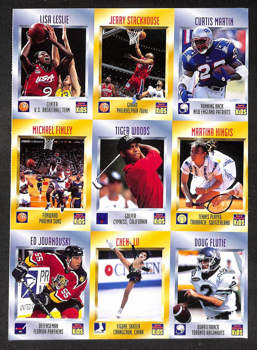 1996 Sports Illustrated For Kids 9 Card Uncut Sheet Tiger Woods RC 211271