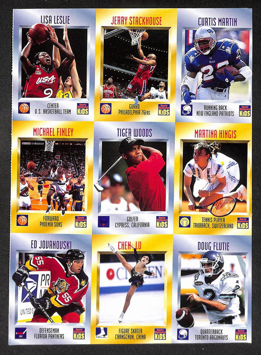 1996 Sports Illustrated For Kids 9 Card Uncut Sheet Tiger Woods RC 211271