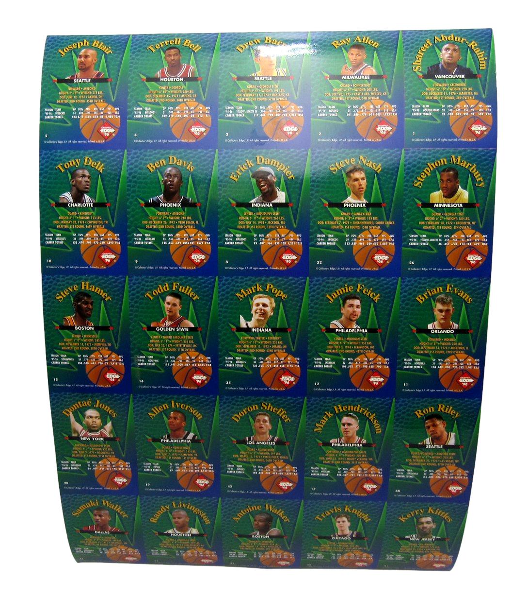 1996 Collectors Edge w/ 25 Card Uncut Sheet Iverson/Nash/Allen/Marbury RC 208117