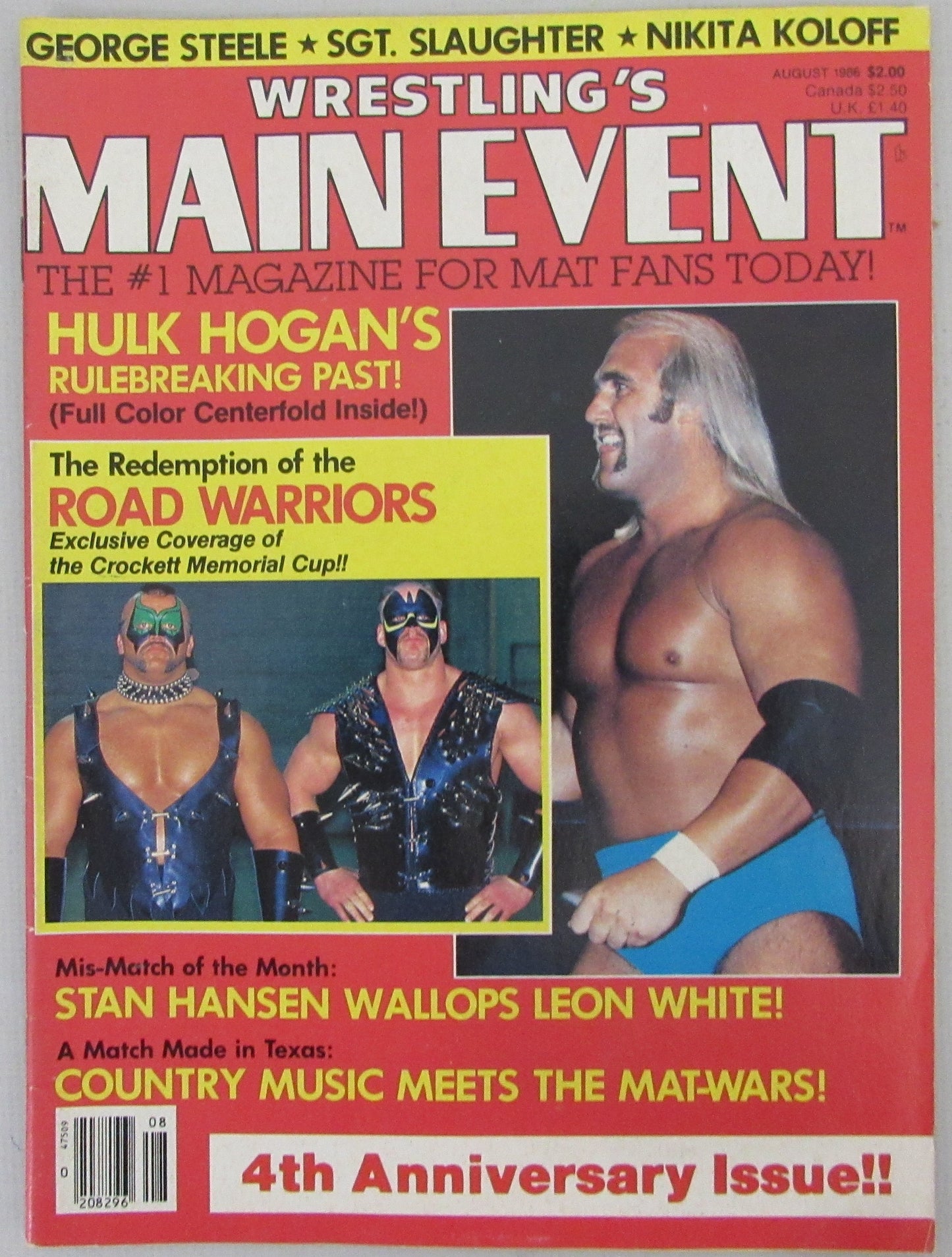 August 1986 Wrestling Main Event Magazine Hulk Hogan on Cover NOLABEL 210252