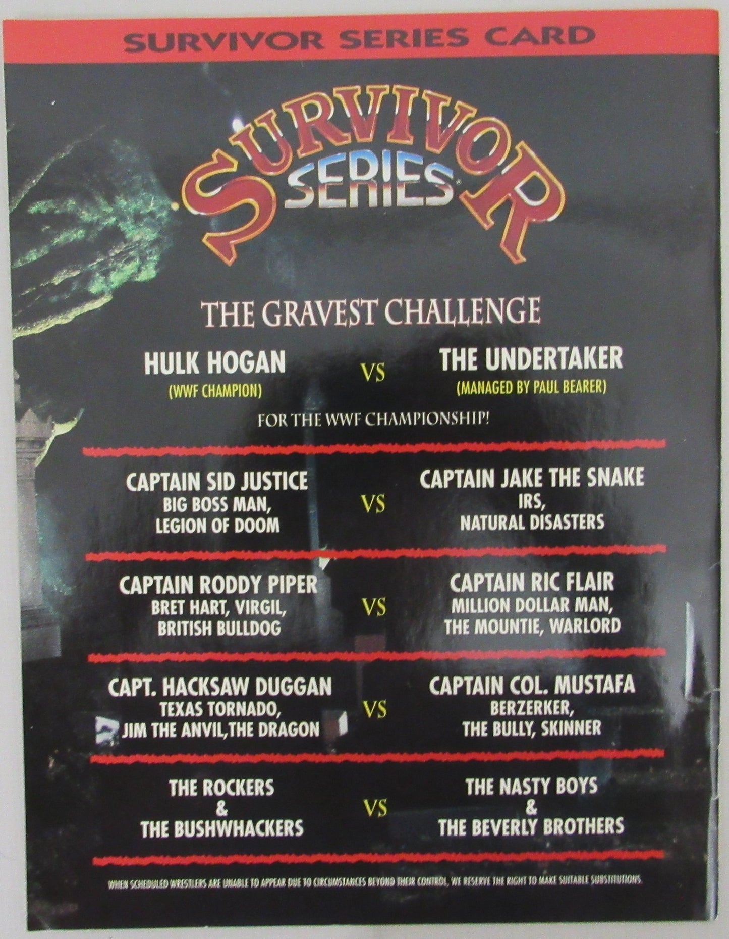 11/27/1991 WWF Survivor Series Program Hulk Hogan on Cover 210254
