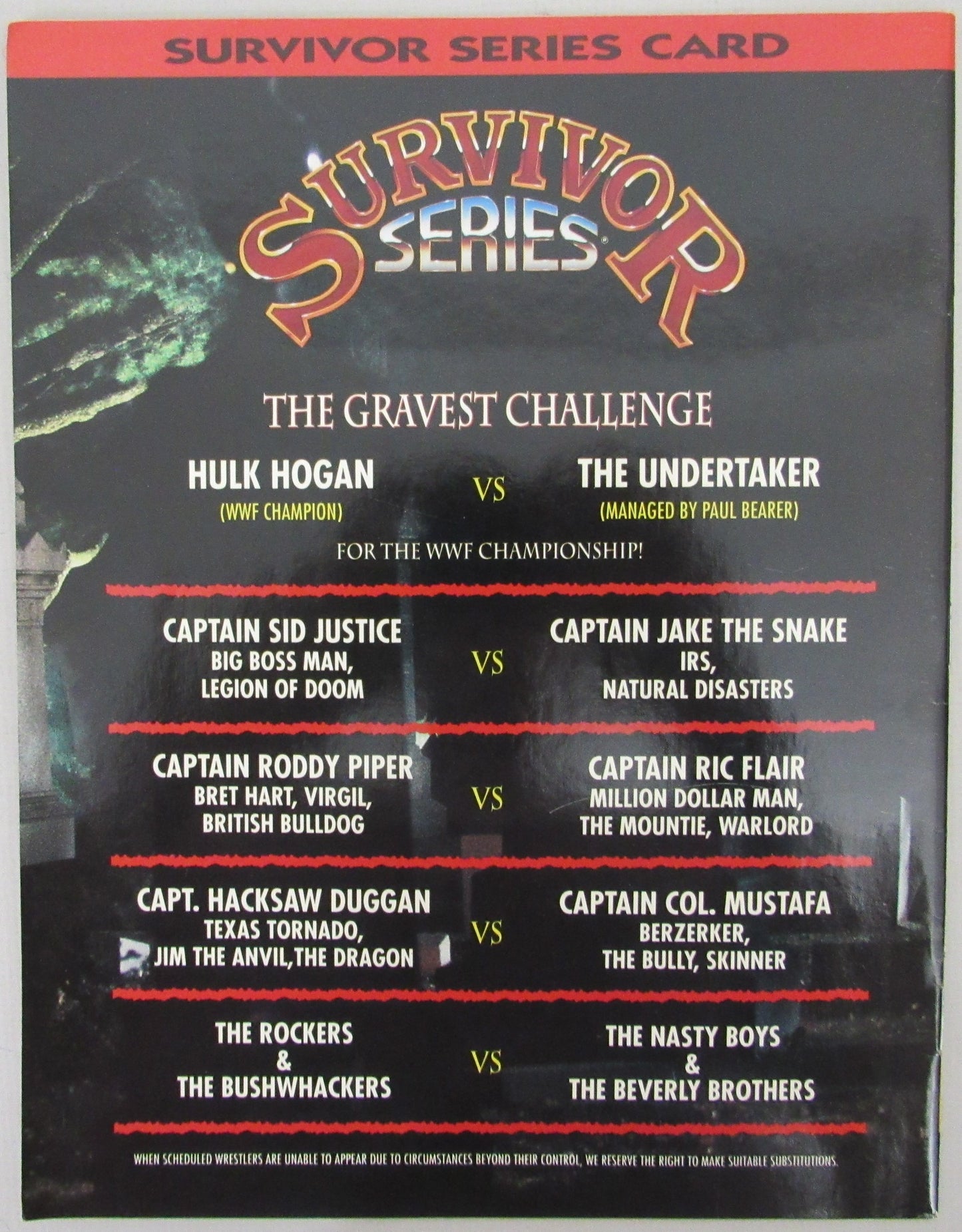 11/27/1991 WWF Survivor Series Program Hulk Hogan on Cover 210255