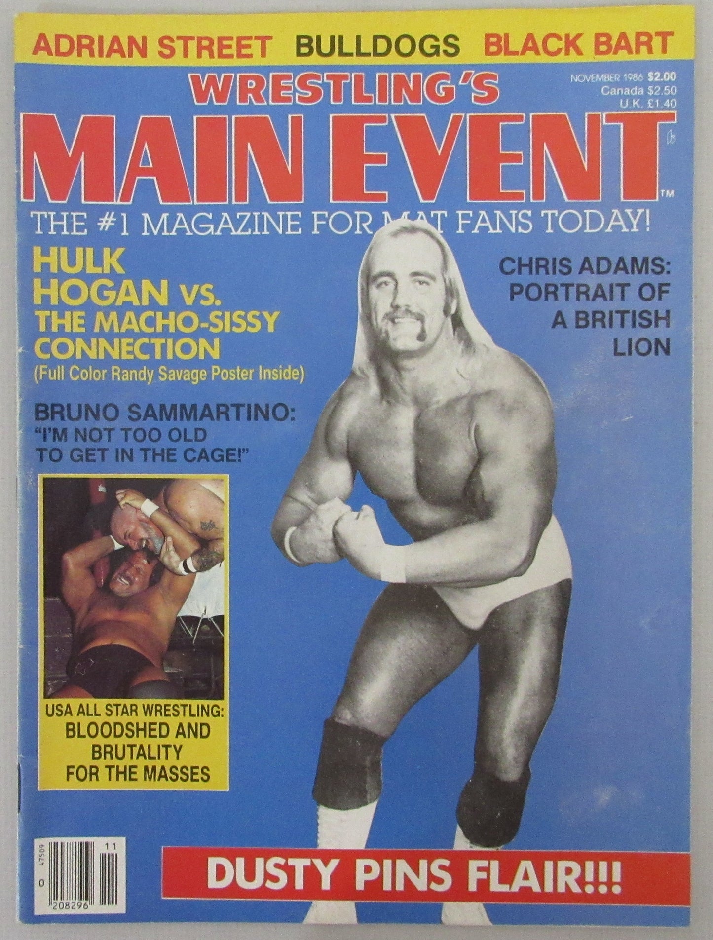 November 1986 Wrestling Main Event Magazine Hulk Hogan on Cover NOLABEL 210256