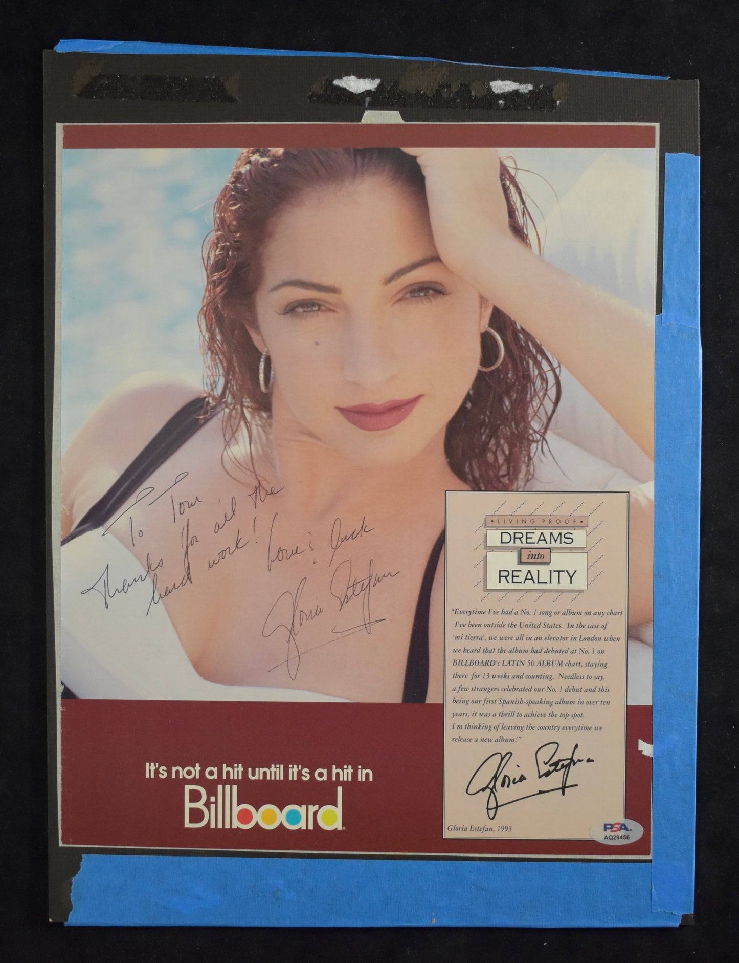 Gloria Estefon Signed/Inscr 11x14 Billboard "Dreams into Reality" Photo PSA/DNA