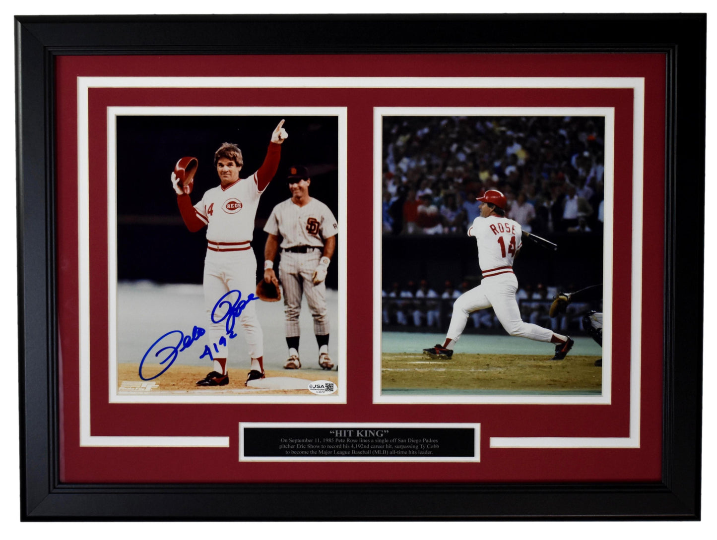 Pete Rose Autographed/Inscribed Photo Collage Cincinnati Reds Framed JSA 211314
