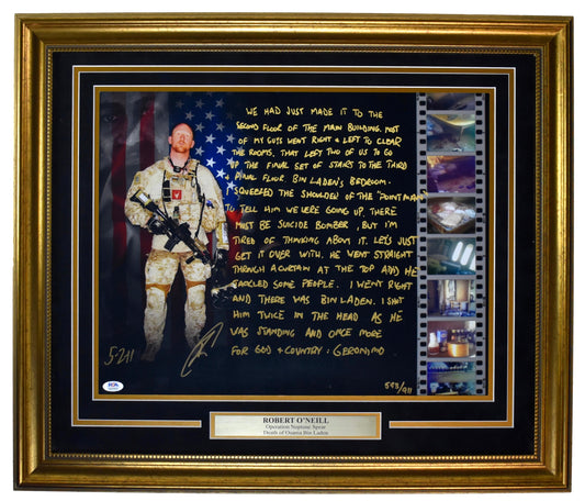 Robert O'Neill Signed/Insc 16x20 Osama Bin Laden Seal Team Six Framed PSA 211318