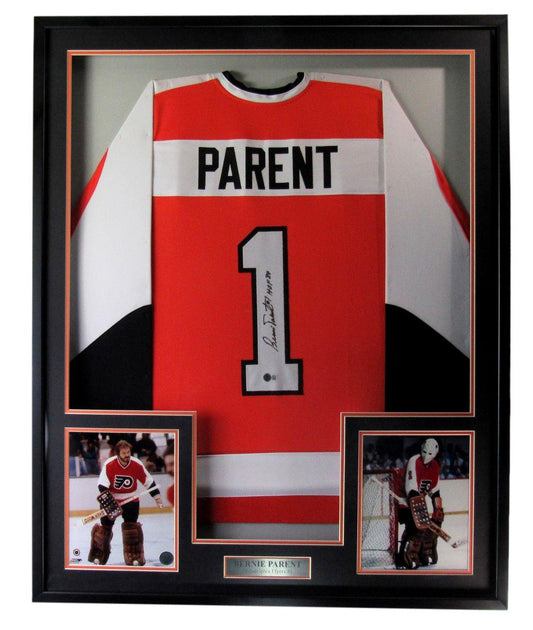 Bernie Parent HOF Autographed/Inscribed Jersey Flyers Framed Beckett 209966