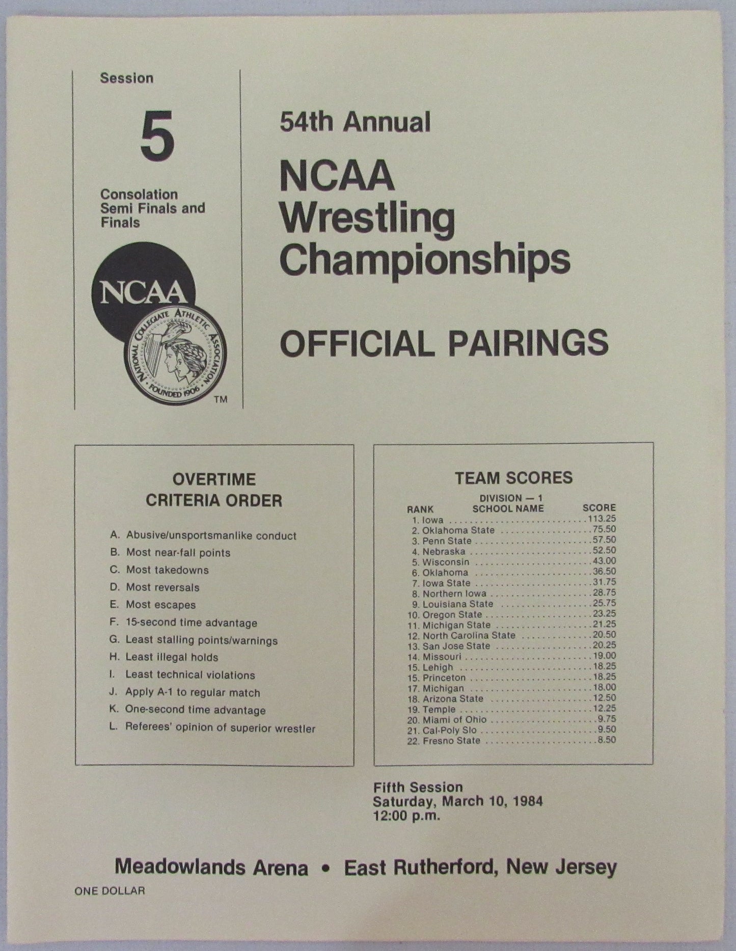1984 NCAA Wrestling Championships Program w/ Ticket at Meadowlands Arena 210275