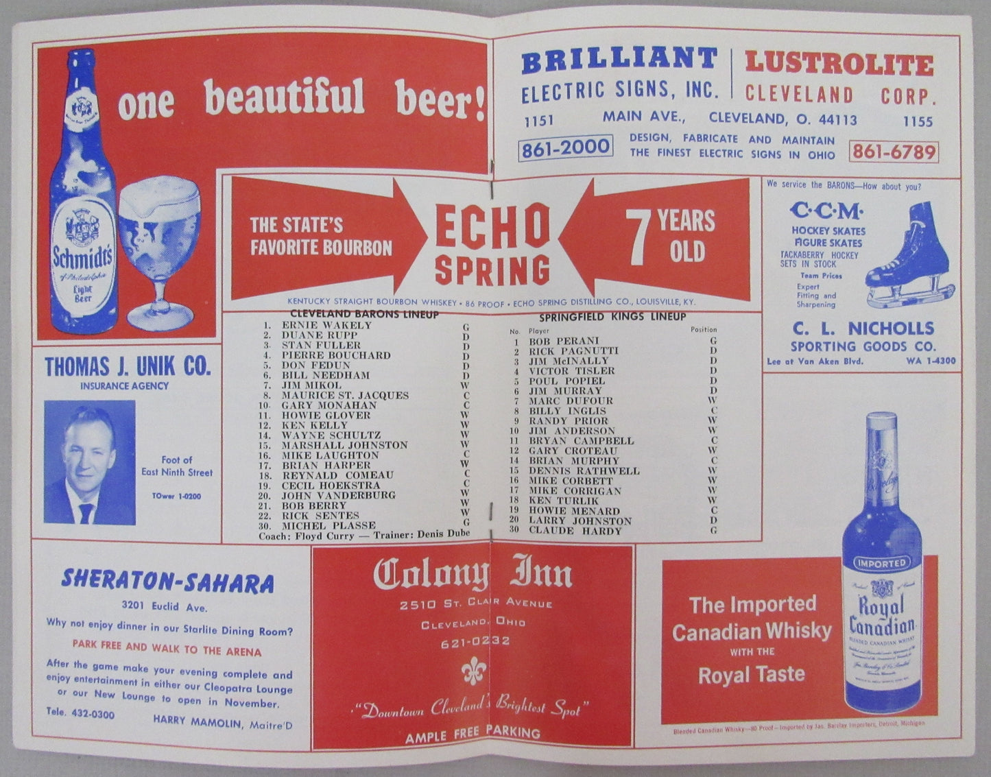 1968-69 Cleveland Barons vs. Springfield Kings Hockey Game Program 210278