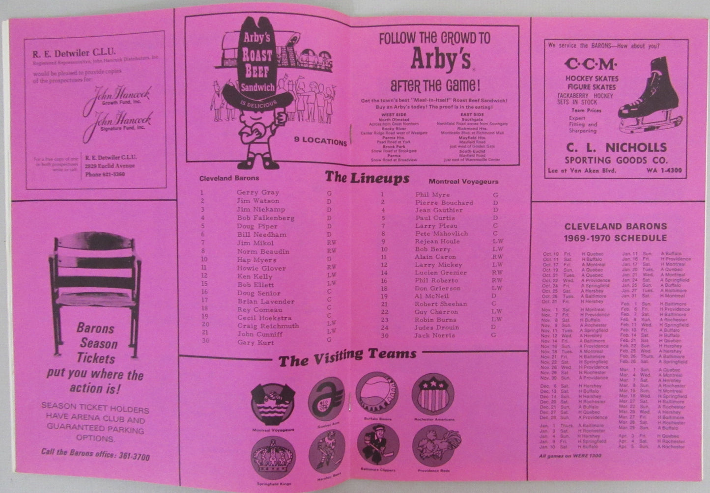 1969-70 Cleveland Barons vs. Montreal Voyageurs Hockey Game Program 210282