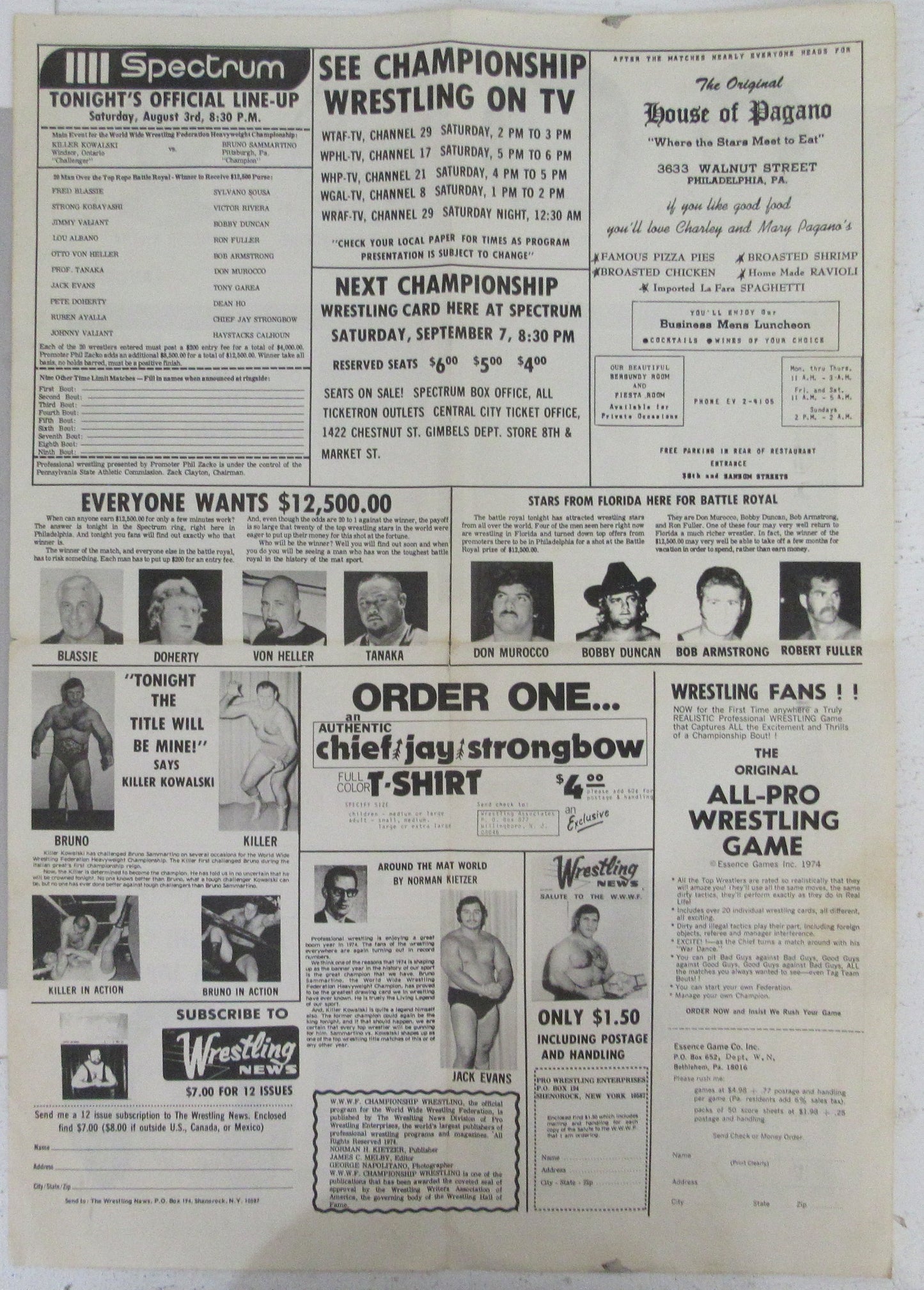 1974 Wrestling Newsletter No. 25 with Foldout Kobayashi on Cover 210286