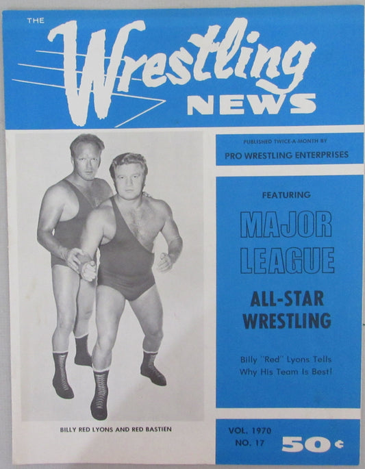 1970 Wrestling News Magazine Billy Red Luons & Red Bastien on Cover 210291