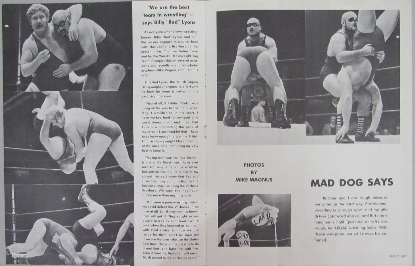 1970 Wrestling News Magazine Billy Red Luons & Red Bastien on Cover 210291