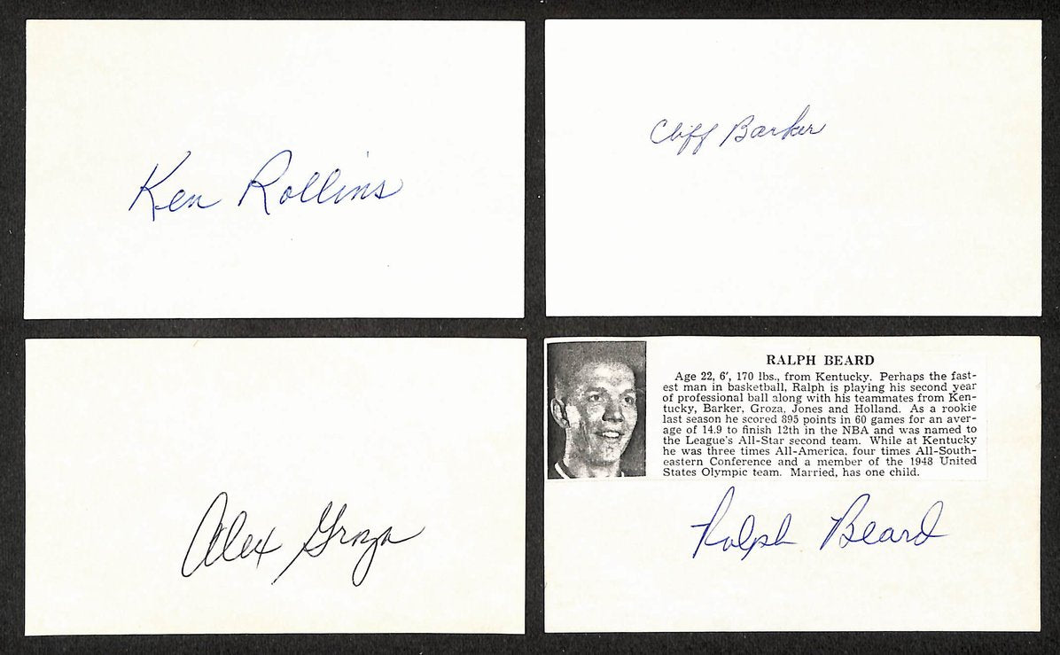 Lot of (4) 1947-48 Kentucky Basketball Fabulous Five Signed Index Cards 211332