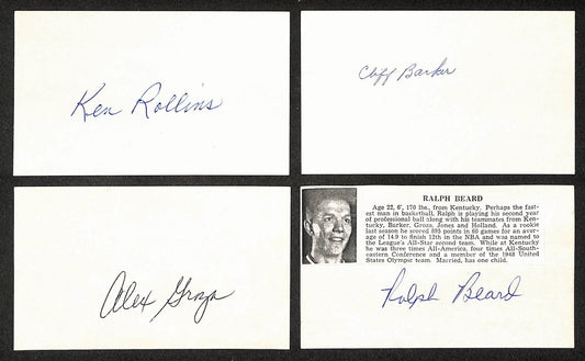 Lot of (4) 1947-48 Kentucky Basketball Fabulous Five Signed Index Cards 211332