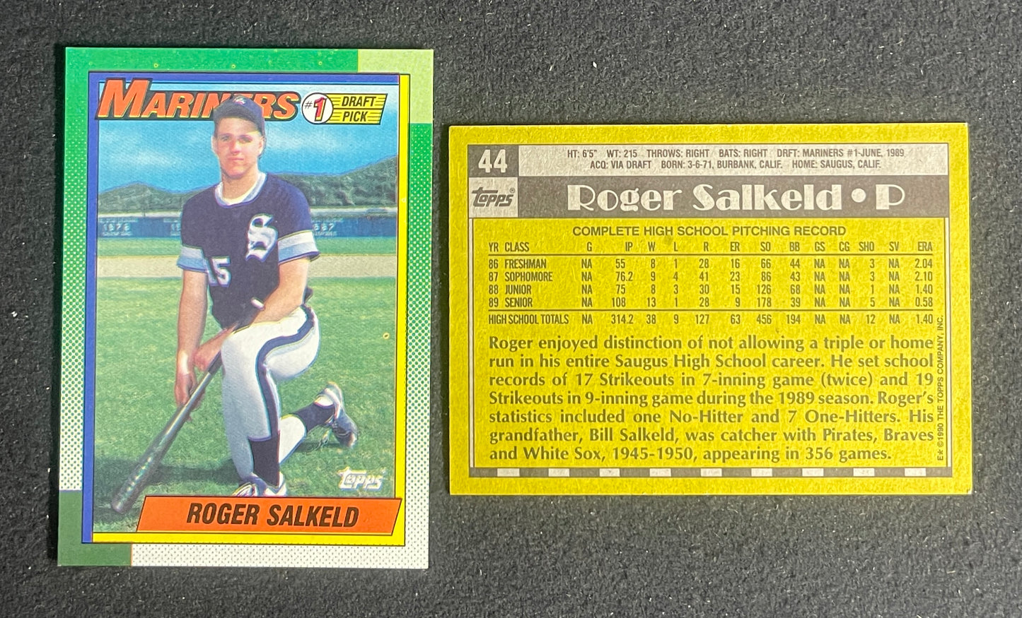 Lot of (150) 1990 Topps Roger Salkeld #1 Draft Pick RC Cards #44 Mariners 211342