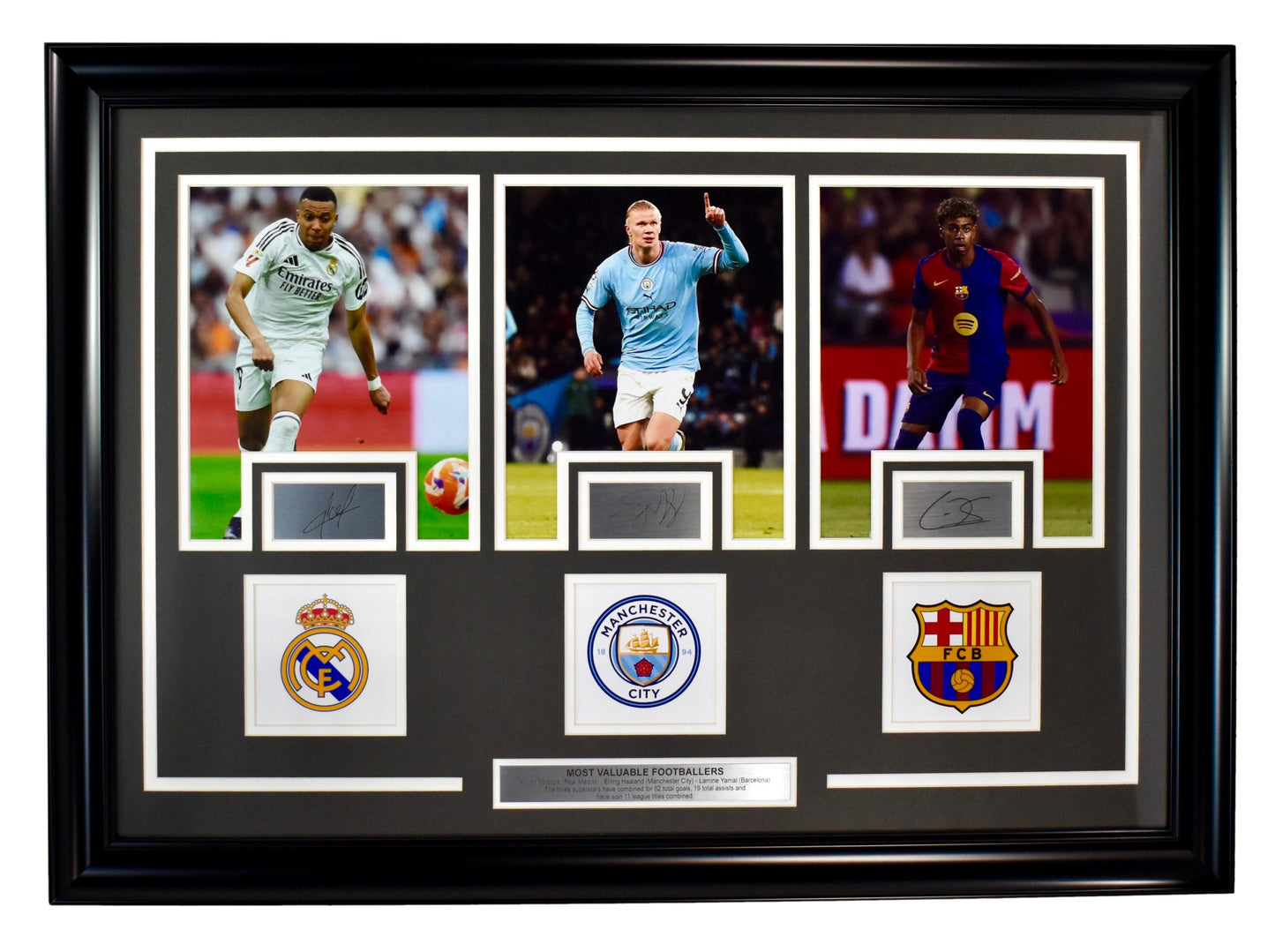 Mbappe Haaland Yamal Framed Soccer Photo Collage w/Laser Autographs 211443