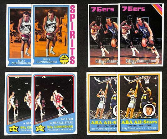 Lot of (8) Billy Cunningham Philadelphia 76ers 1972-76 TOPPS Cards 211329