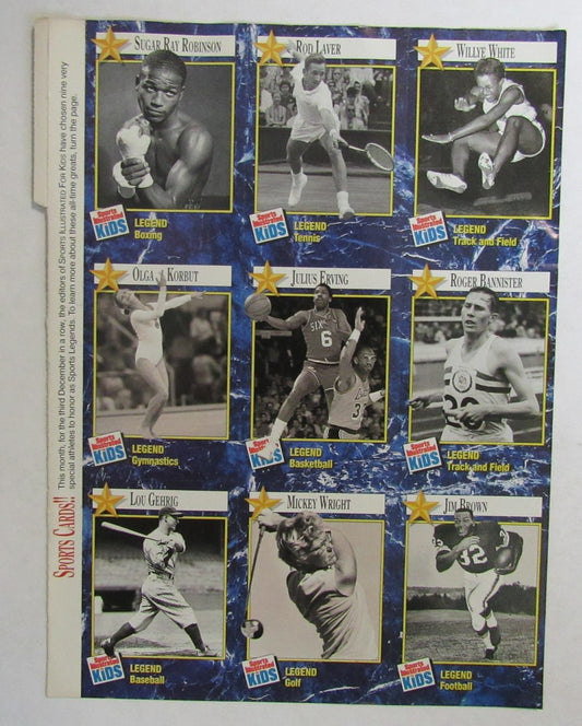 1992 Sports Illustrated for Kids 9 Card Uncut Sheet Dr.J, Gehrig, Brown 210980