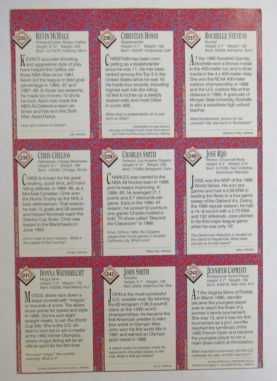 1991 Sports Illustrated for Kids Uncut Sheet McHale/Christian Hosoi HOF 210983
