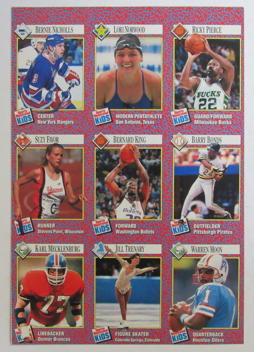 1991 Sports Illustrated for Kids 9 card Uncut Sheet Bonds/Moon/ King 210988
