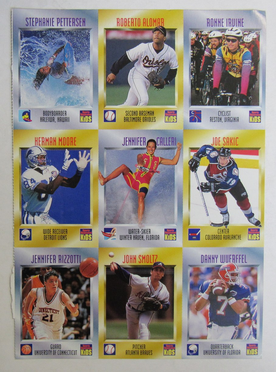 1997 Sports Illustrated for Kids 9 card Uncut Sheet Sakic, Smoltz  210993