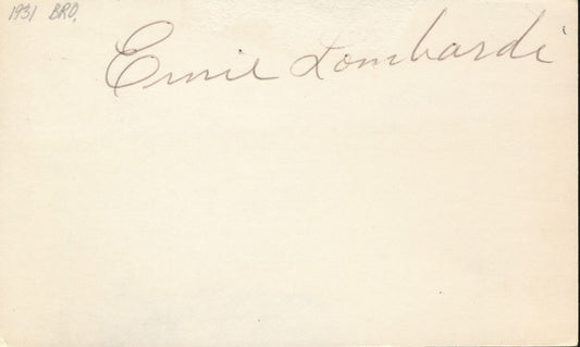 Ernie Lombardi HOF Cincinnati Reds Signed/Autographed 3x5 Index Card 210338