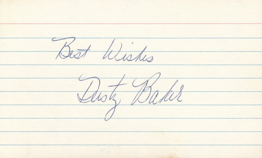 Dusty Baker Los Angeles Dodgers Signed/Inscribed 3x5 Index Card 210346