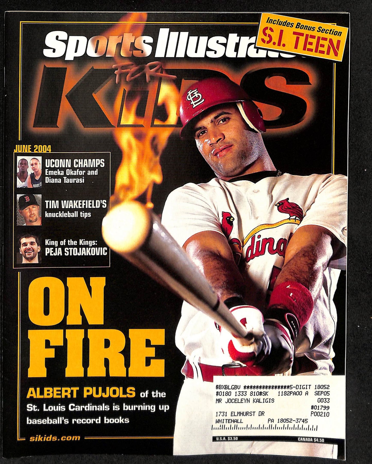 2004 Sports Illustrated for Kids Albert Pujols w/ Cards Garnett Sue Bird 211544