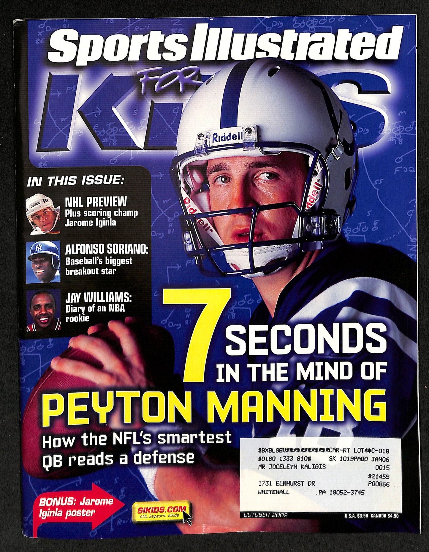 2002 Sports Illustrated for Kids Peyton Manning w/ Cards Glavine Owens 211549