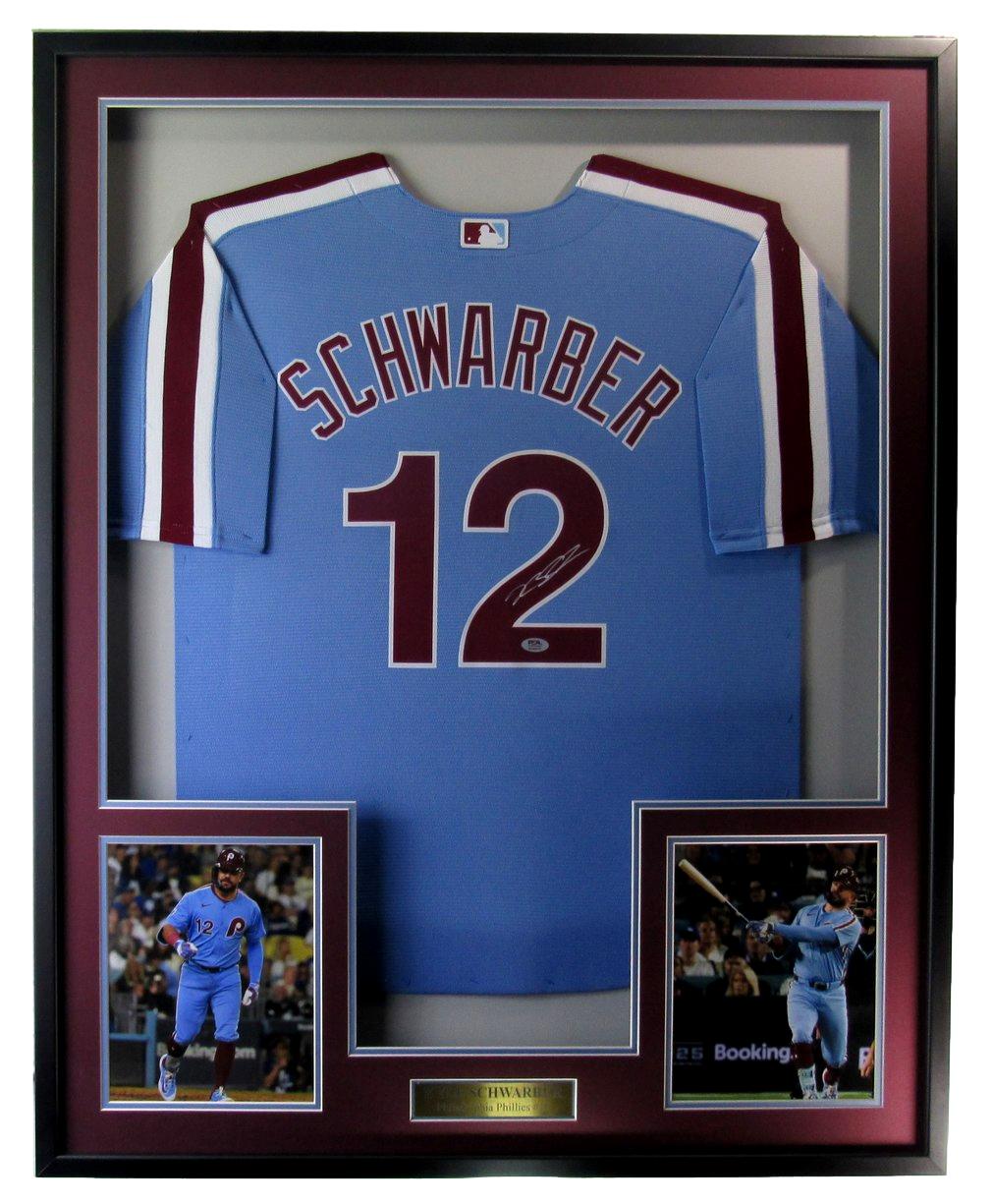 Kyle Schwarber Signed Blue Baseball Jersey Phillies Framed PSA/DNA 210013