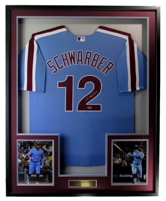 Kyle Schwarber Signed Blue Baseball Jersey Phillies Framed PSA/DNA 210013