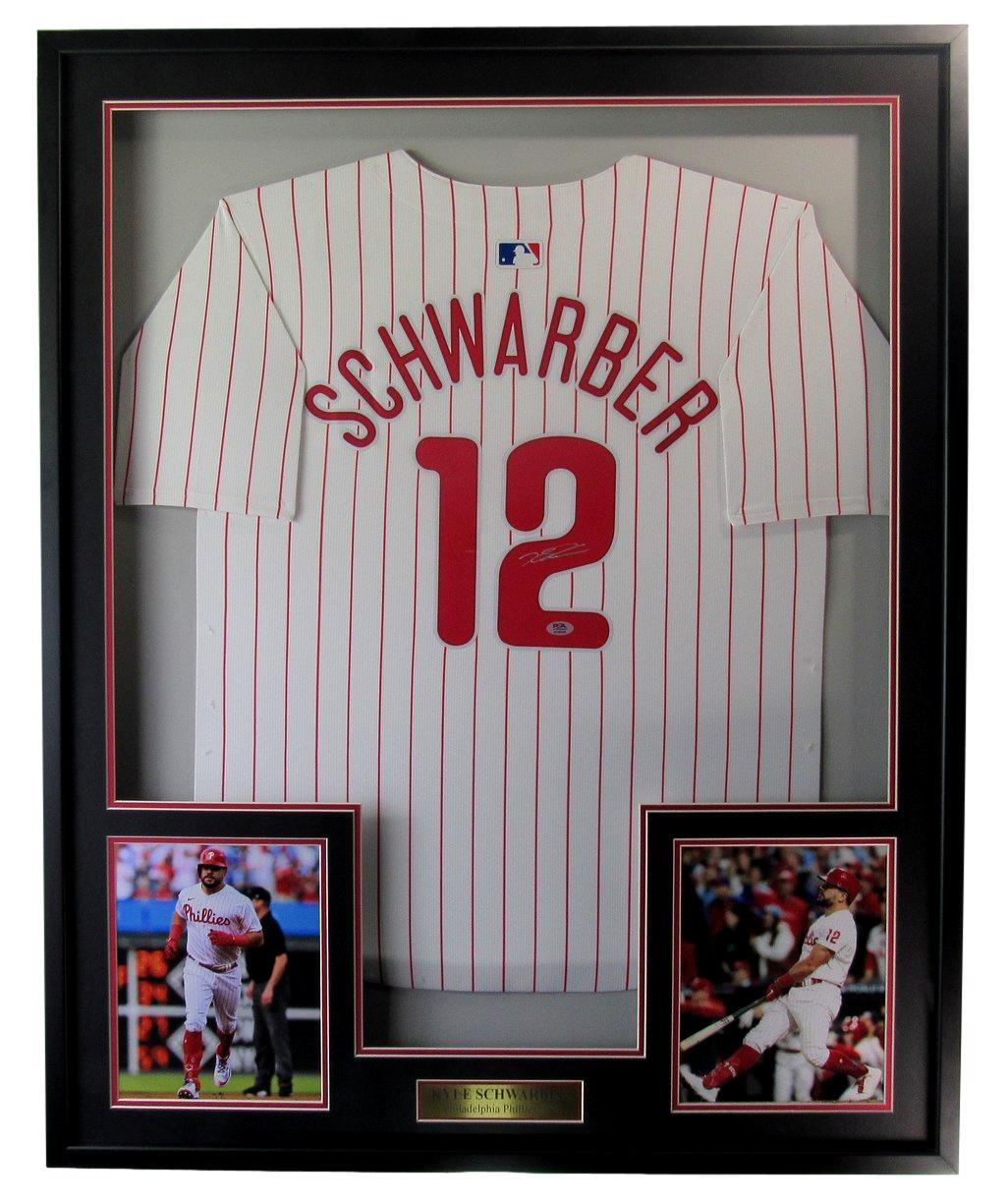 Kyle Schwarber Signed Pinstripe Baseball Jersey Phillies Framed PSA/DNA 210014