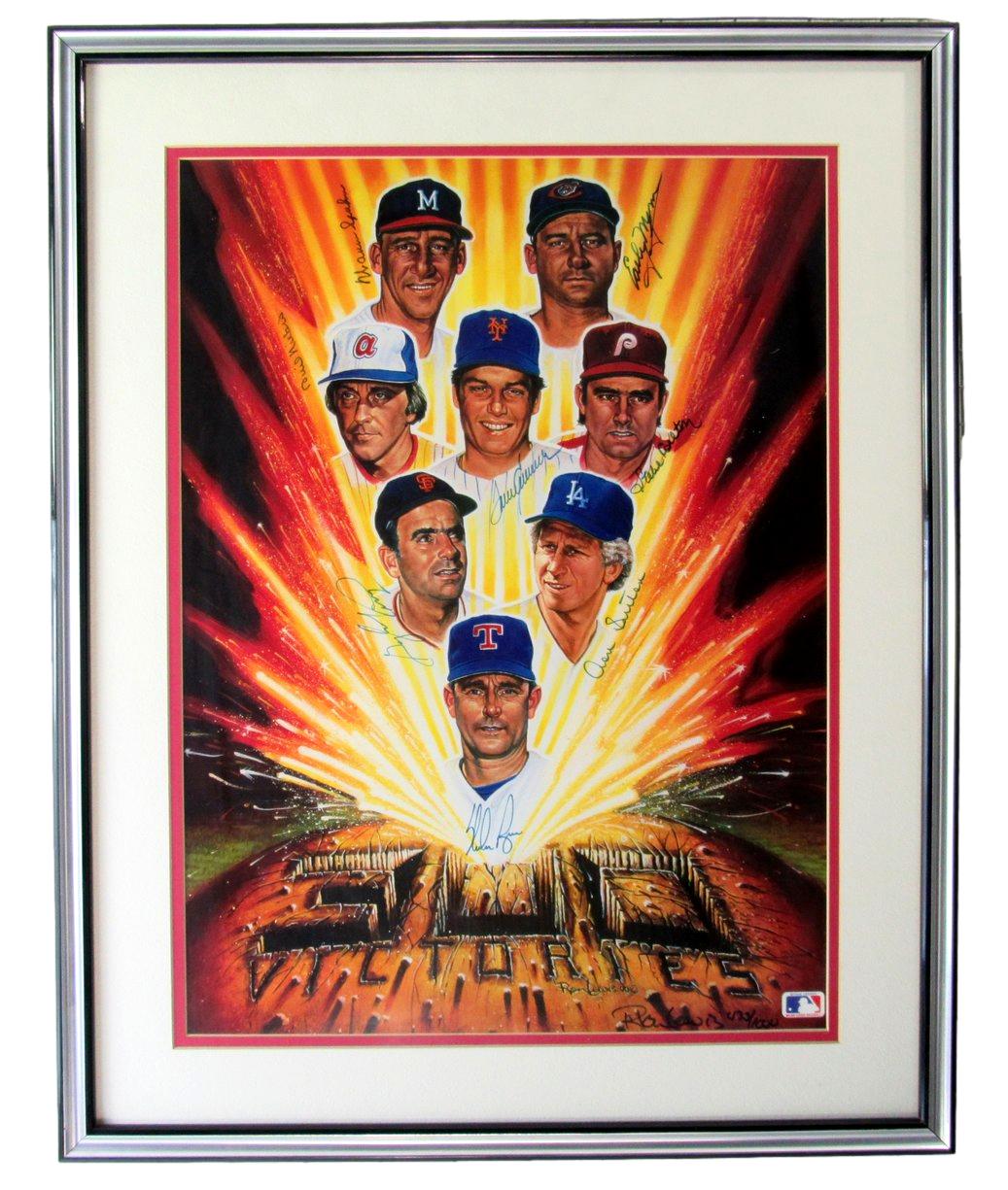 300 Win Pitchers (8) HOF Signed/Auto 18x24 Lithograph Print Framed PSA/DNA IXL13