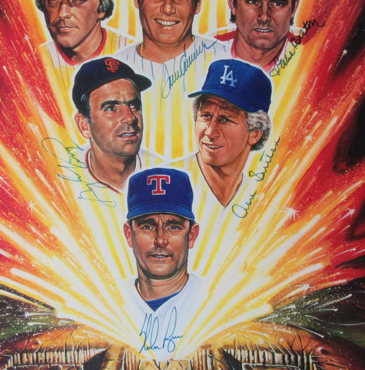 300 Win Pitchers (8) HOF Signed/Auto 18x24 Lithograph Print Framed PSA/DNA IXL13