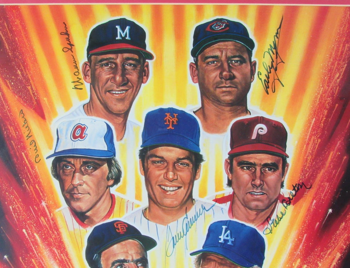 300 Win Pitchers (8) HOF Signed/Auto 18x24 Lithograph Print Framed PSA/DNA IXL13