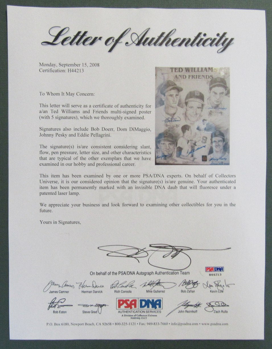 Ted Williams and Friends Boston Red Sox Signed 16x20 Framed Print PSA/DNA IXL24