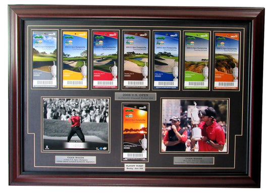 2008 Tiger Woods Unused Ticket Set 34x23 Framed + 8x10 Photo Signed UD COA IXL09