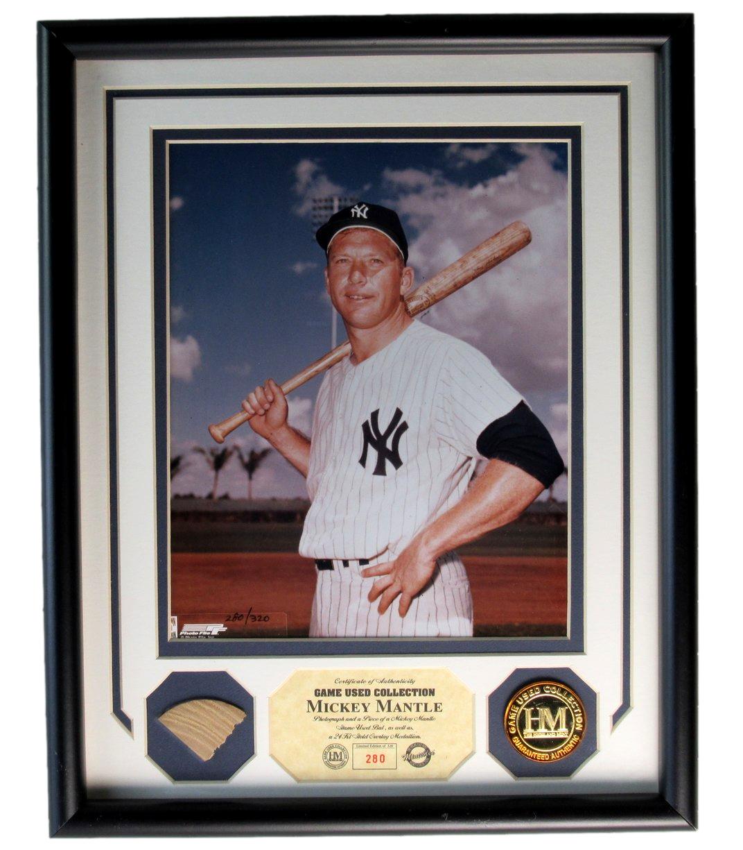 Mickey Mantle Yankees Framed Photo and Game Used Bat 1965-68 Highland Mint IXL21