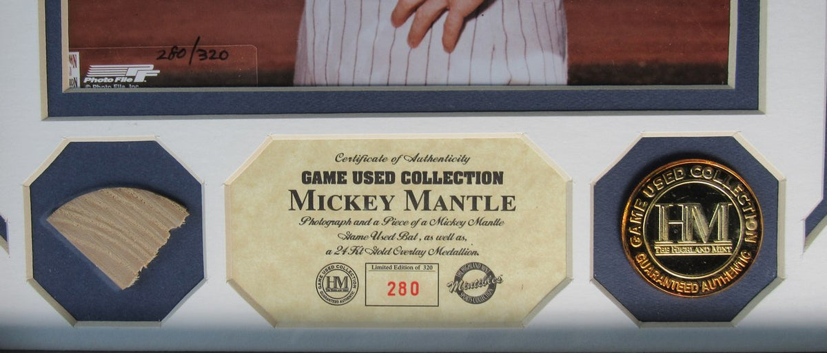 Mickey Mantle Yankees Framed Photo and Game Used Bat 1965-68 Highland Mint IXL21