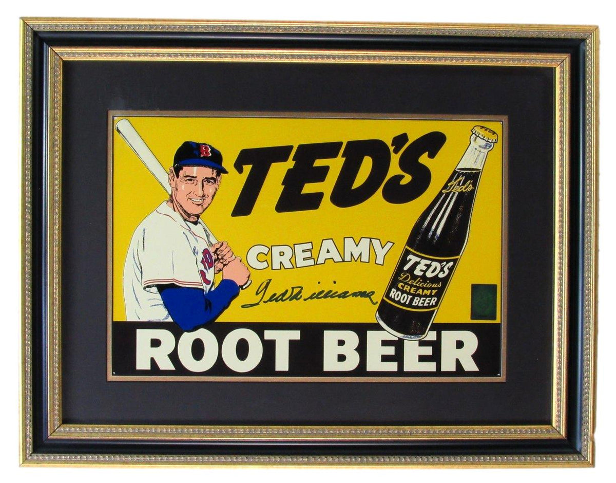 Ted Williams Boston Red Sox Signed/Auto Ted's Creamy Root Beer Framed Sign IXL25