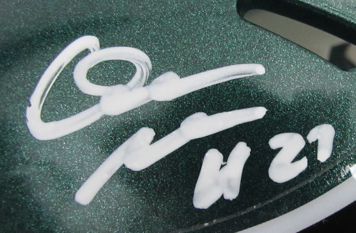 Quinyon Mitchell Signed/Auto Speed Replica Mini Green Helmet Eagles JSA 210353