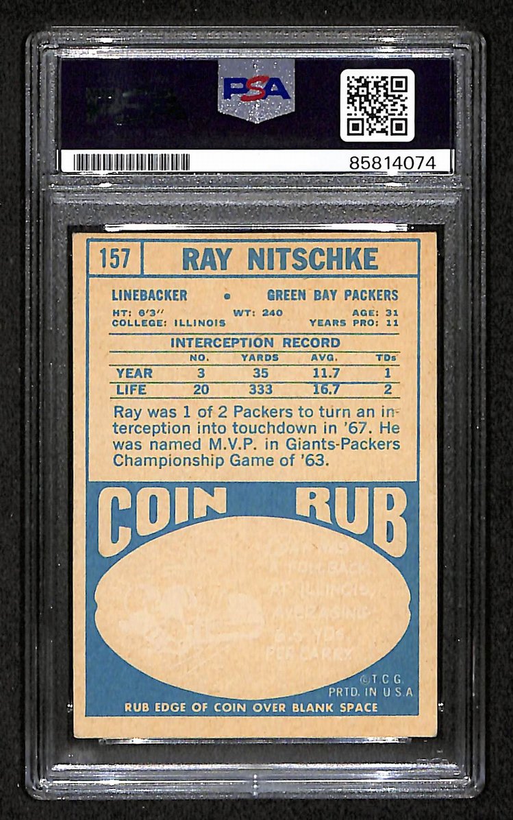 Ray Nitschke HOF Signed/Auto 1968 TOPPS Football Card #157 PSA/DNA 209392